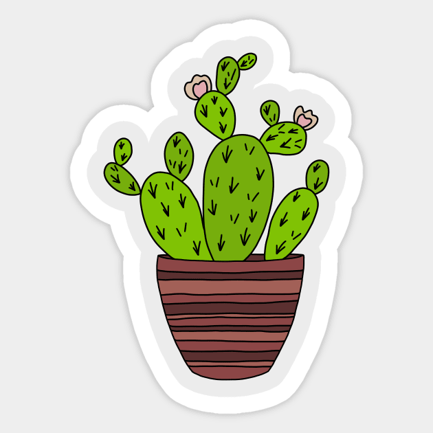 Cute Cactus Design #87: Earth-Toned Cactus Pot Sticker by DreamCactus